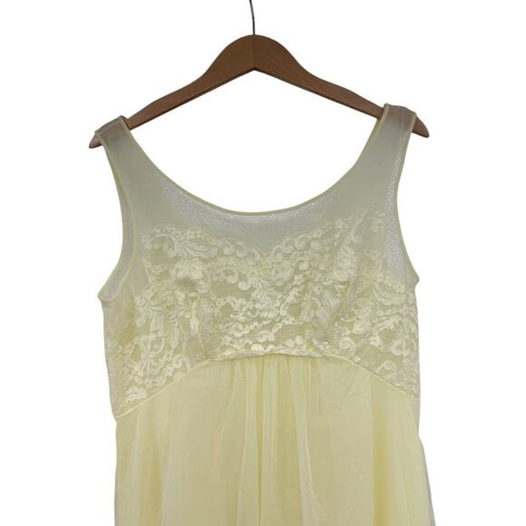 Vintage Shadowline Gown Robe Set Women Yellow Lace Chiffon Peignoir Bridal M - Picture 3 of 9